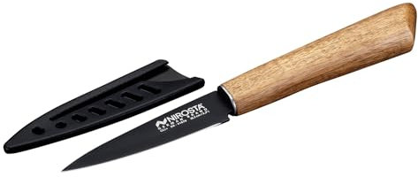 Nirosta Coltello Spelucchino, lama in acciaio inox con rivestimento antiaderente, manico in acacia 100% FSC, coltello da cucina con custodia protettiva, dimensione 20 cm, Linea Flow