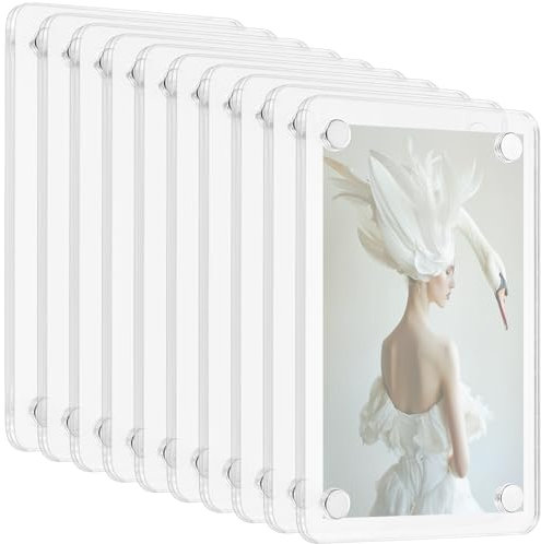 qxayxa 20 STK/10 Paare Acryl Magnetische Bilderrahmen, 6x9cm Transparent Kleine Rahmenloser Doppelseitiger Acryl Bilderrahmen Bildanzeige, Klarer Magnetischer Fotoblock-Rahmen