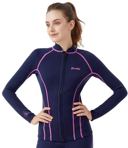 GoldFin Wetsuit Top Women, Womens 2mm Wetsuits Neoprene Long Sleeve Jacket Keep Warm for Water Aerobics Swim Dive Surf Fuchsia-line Small