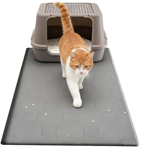 Katzenklo Matte, 86 * 56cm Silikon Katzenstreu Matte Groß, wasserdichte Katzenmatte Katzenklo Unterleger, Katzenstreumatte, Leicht Zu Reinigen Cat Litter Mat,Katzenklo Unterlage Grau