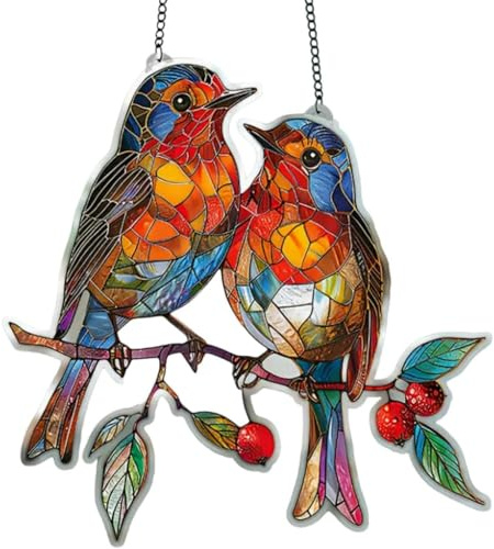 Crystal Bird Sun Catcher - 2D Stained Glass Kit with Vibrant Colors, Flat Hanging Garden Ornaments Outdoor, Sparkling Glass & Crystal Ornaments for Windows, Unique Shape Home Decor