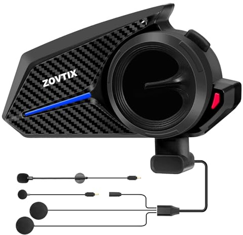 ZOVTIX Motorcycle Helmet Headset 8 Riders Motorbike Communication System X8 Intercom with Music Sharing/HiFi Sound/3 EQ Music Modes/DSP&CVC Noise Cancellation/IP67/FM Radio - X8-Carbon Fiber 1 Pack