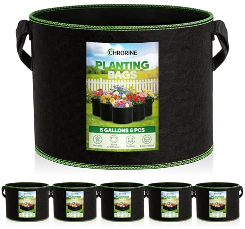 CHRORINE Lot de 6 sacs de plantation pour plantes de 300 g, en tissu aéré épais, avec poignées, adaptés pour planter plantes, fleurs et fruits