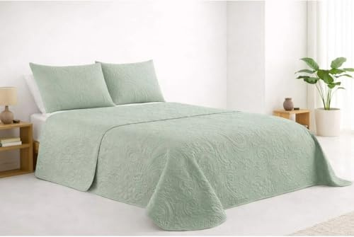 GREAT AIGOO Colcha Bouti 100% Poliéster, Verde Hierba, Cama 135-230x265cm, Incluye 2 Fundas de Cojín