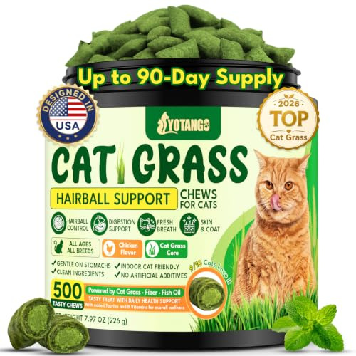 Cat Grass Treats Chews, Cat Treats for Indoor Cats 500 Ct, Hairball Control