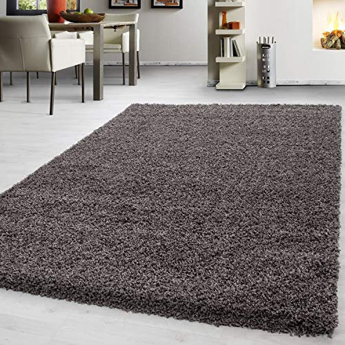 Teppium Moderner Hochflor Teppich Wohnzimmer 140 x 200 cm Taupe - Shaggy Flauschiger Teppich, Extra Weich, Pflegeleicht und Einfarbig - für Schlafzimmer, Küche und Esszimmer