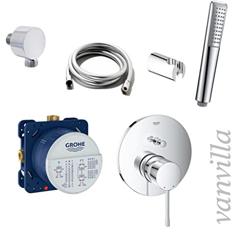 vanvilla Wannenset mit Unterputz Armatur Grohe Essence 2-Wege und vanvilla Handbrause, Wannen-SET G23 poliert