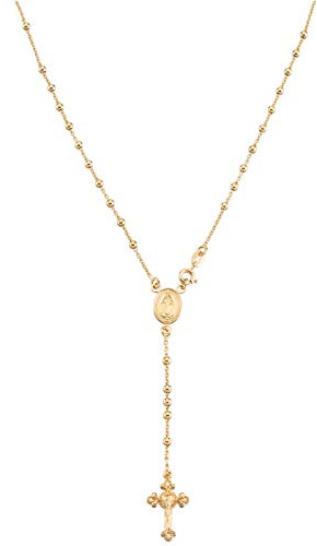 Miabella 925 Sterling Silver or 18Kt Yellow Gold Over Silver Italian Rosary Bead Cross Y Necklace Chain for Women (yellow-gold-plated-silver, Length 20 Inches)
