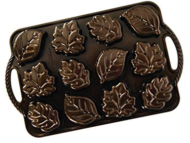 Nordic Ware Backform Leaf Lettes Cakelet Aluminium Braun, 33,7cm x 21cm, NW 92348