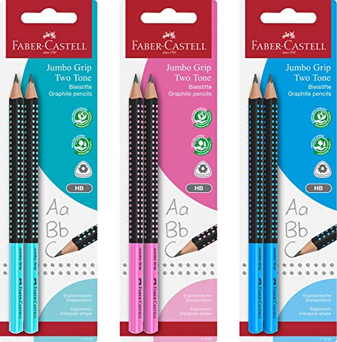 Faber-Castell 111993 - Bleistift Jumbo Grip Two Tone, Härtegrad HB, zweifarbig, farbig sortiert (keine Auswahl möglich), 2 Stück im Blister