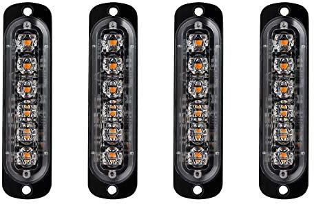 4pcs 12-24V Ultra Sottile Lampeggiante Emergenza Avvertimento Strobo Luci Luce - 6LEDS Flash Warning Light Bar - Auto Moto Truck-Ambra