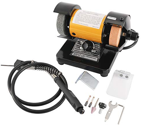 3 Multipurpose Mini Bench Grinder Polisher with 31 Long Flexible Shaft and Accessories, Variable Speed Dial 0-10000 RPM, 110V 150W Single Phase Motor