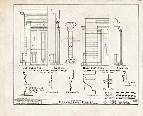 Historic Pictoric : Blueprint HABS TEX,11-Bast,3- (Sheet 7 of 8) - Henry Crocheron House, 1502 Wilson Street, Bastrop, Bastrop County, TX 30in x 24in