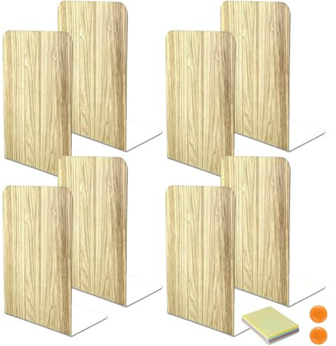 DIFIT Serre Livre, 4 Paires Porte Livre Métal, Antidérapant Et Anti-Rayures Support Livre, Imitation Bois Cale Livre, Enfant Serre Livres, Presse Livre pour Bibliothèque/Maison(12.6 X 14.8 X 17cm)