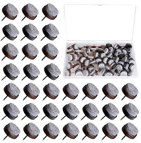 60 Pièces Patins à Vis en Feutre, Ronds 20mm Patins Chaises a Clouer Tampon Chaise Feutre avec Boîte en Plastique pour Protéger La Table et Les Chaises des Meubles de Sol (Marron, Noir)