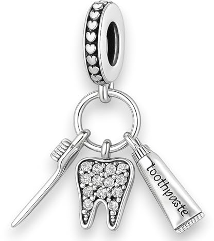 Streetculture tand tandläkare tandprotes tandtekniker – berlock 925 silver charmarmband hänge smycken gåva sterlingsilver, ca. B/H/T 10 x 30 x 4.6 mm, sammetspåse
