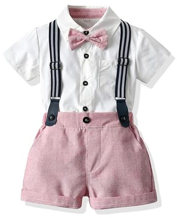 UUAISSO Bebé Caballero Trajes De Manga Corta Mono Camisas Tirantes Pantalones Verano Infantil Pequeño Niño Rosa 9-12 Meses