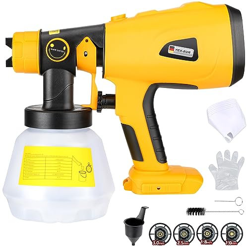 YEX-BUR Cordless Paint Sprayer Compatible with Dewalt 18V 20V Battery, Handheld HVLP Spray Gun Easy to Spray for Furniture Fence Cars Walls DIY Works House Painting