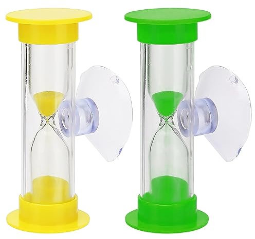 AZWOOD Sanduhren mit Saugnapf, 2 Stück Buntes Sanduhr Timer, 2 min(Gelb) 3 min(Grün) Zahnputzuhr Eieruhren, Kreative Countdown Sanduhr für Kinder zähneputzen,Spiele,Kochen,Büro Zeitmanagement