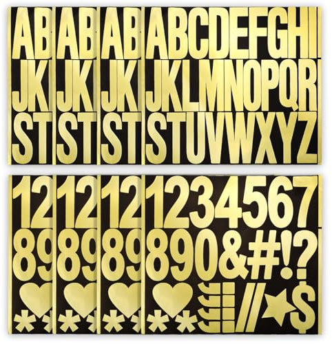 220 Uds 8 Hojas Pegatinas de Números y Letras Adhesivas, 7,5cm Letras de Vinilo Adhesivas para Manualidades Carteles Ventanas (Dorado)