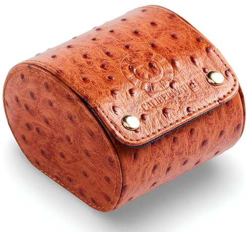 Genuine Napa Leather Watch Roll Travel Case - Travel Watch Rolls and Leather Watch Display Cases with Velvet Interior - Watch Storage Organizer Men's By CALIBERWATCH (Cognac - Single)