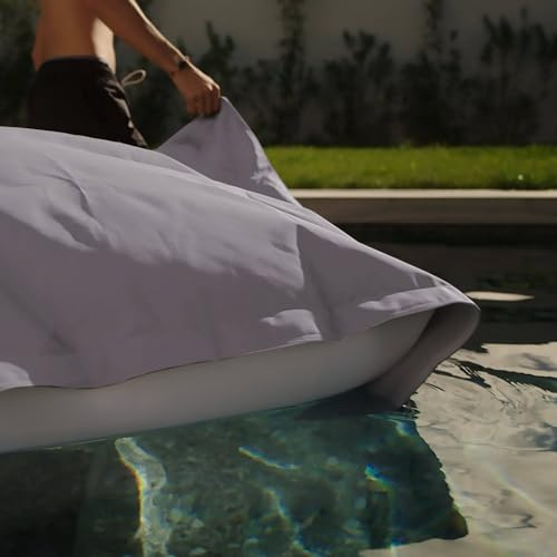 Pouf Géant XXL - 180x140cm - Flottant pour Piscine - Déhoussable - Garnissage 450L Billes de polystyrène Inclus - AntiUV - Gris Galet - Déco Arts