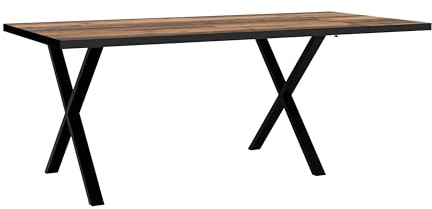 Forte GRIGOR Tisch 160, Großer Esstisch mit Metallbeinen und Verlängerungsplatte, Holzwerkstoff, Old-Wood Vintage Holzdekor/Schwarz matt, 160 cm breit x 75,8 cm hoch x 90 cm tief