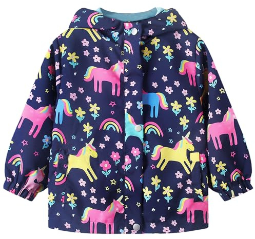 JinBei Chaqueta Bebé Niño Chubasquero Impermeable con Capucha, 5-13 Años | Ligero, Cortavientos, Cremallera, Bolsillos Prácticos, Estampados Bonitos, para Escuela, Casual, Camping, Primavera, Otoño