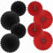 Fächer Deko, Schwarz Rot 40.6CM(16in) und 30.4CM(12in) Hängende Papier Fächer, Party Fans Dekorkit 8er Set