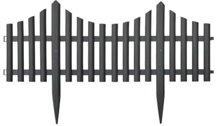 Lawn Border Edge Fence Pack of 10 Plastic Wooden Effect Edging Picket Garden | Decorative Garden Ornamental Edging Border Lawn Picket Fence Landscape Path Panels (BLACK)