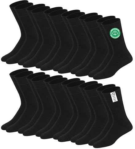 SOXCO calze da uomo in cotone 35-38 Nero, Confezione da 12 Paia