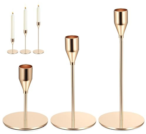 3 Pz Porta Candele da Tavolo, Portacandele da Tavolo, Candelabri Oro, Portacandele Conici in Metallo da 10,2/15.3/20,5 cm per Casa, Matrimonio, Festa, Decorazione da Tavola (Dorato)