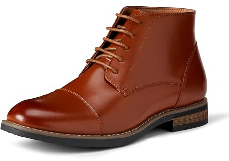 Amazon Essentials Men's Cap Toe Lace Up Ankle Dress Boots, Dark Tan, 10
