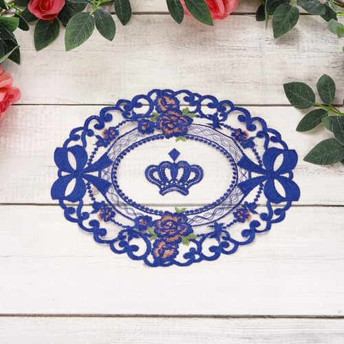 sourcing map 2 manteles individuales de encaje, 11.8 x 4.6 pulgadas, tapetes de mesa vintage ovalados bordados de ganchillo para decoración del hogar, color azul zafiro