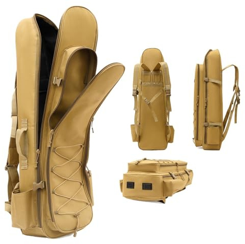 LSWKG Bolsa táctica para Rifle, Fundas De Rifle para 2 Rifles Y 2 Pistolas,para Rifle para Caza Campo De Tiro,Bolsa para Armas Largas De Estilo Militar,Articulos De Caza Khaki,98cm