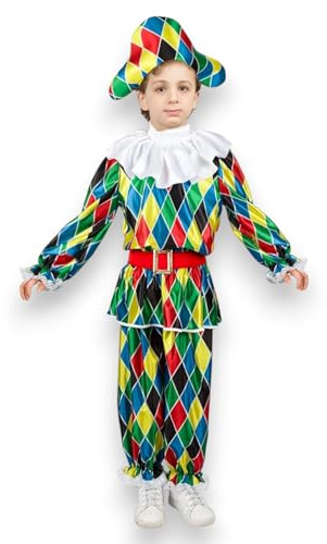 KORAT - Costume Arlecchino Baby – Travestimento Tradizionale con Cappello, Casacca, Cintura e Pantalone – Ideale per Carnevale e Feste – Taglie Baby da 3 a 5 Anni Pegasus (4/5 Anni)