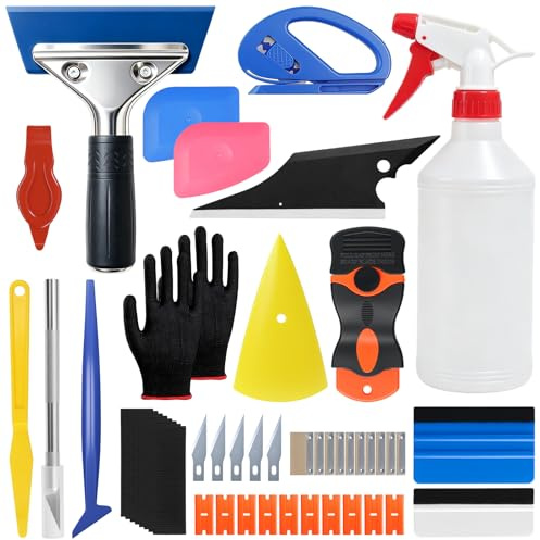 Seconero 48 Stück Rakel für Folie, Tönungsfolie Auto Scheibentönungsfolie Auto Folierungs Werkzeug Set mit Filzrakel Rakel, Cutter, Folienrakel, Rakel Set für Tönungsfolie Auto, Fensterfolie Tönung