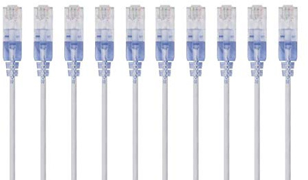 Monoprice Nätverkskabel Cat6A, 15 cm (6 tum), vit, patchkabel, UTP, 30 AWG, 10G, ren koppar, helgjuten RJ45-kontakt, ethernetkabel i SlimRun-serien, 10-pack