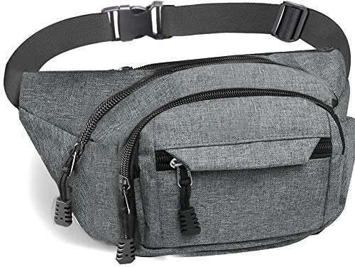 Bumbag Waist Bag, Waterproof 4 Zip Pockets Running Waist Pack Bag for Men Women, Adjustable Belt Waistpacks for Outdoors, Sport, Hiking, Travel
