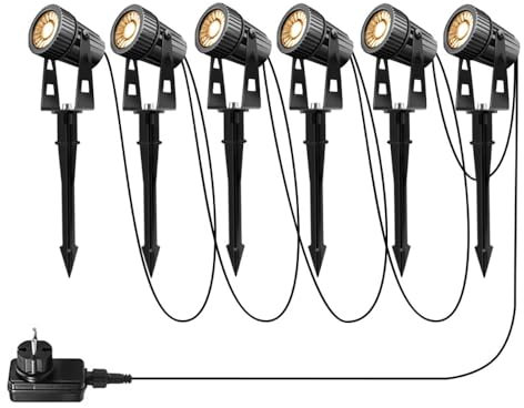 Lam(MS)pen Gartenleuchte LED Gartenstrahler Warmweiß COB LED Gartenleuchtung mit Erdspieß Gartenlampe für Außen Garten Rasen Baum, 12V 20W IP65 Wasserdicht (6er/ Warmweiß)