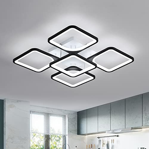 Dorlink LED Ceiling Light, 64W Black Ceiling Lights for Bedrooms, Modern 5 Square Chandeliers Ceiling Lamp, 6500K Semi Flush Light Fittings for Living Room, Kitchen, Hallway, Dining Room, 60CM