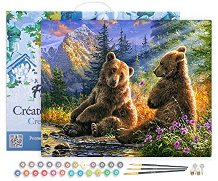 Figured'Art Peinture par Numéro Adulte avec Cadre Couple d'ours - Activité Manuelle Kit de Loisir Créatif DIY Numéro d'Art Complet - 40x50cm toile tendue sur châssis