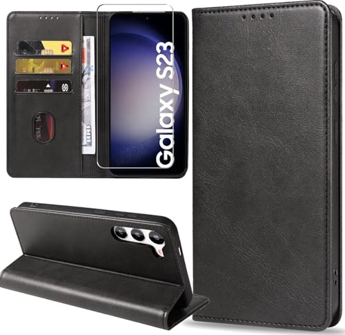 ZYIMOU Cover per Samsung Galaxy S23 5G, Custodia a Premium Pelle PU Portafoglio Flip Libro Libretto Caso [Protezione Completa] [Slot per Scheda] [Funzione di Supporto], Nero