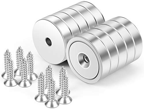 Neosmuk 25kg Strong Nd Disc Magnet, Center Holes - Round Rare Earth Cup Mount, Heavy-Duty Hole - 10 Pack