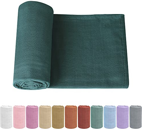 Knirose Pucktuch Baby Musselin Babydecke Swaddle 120x120cm Puckdecke Mulltücher, Bambus Baumwolle Baby Pucktücher Decke für Neugeborene Junge und Mädchen (Dunkelgrün)