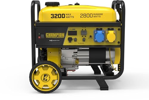 Champion Power Equipment stromgenerator benzin 3200 Watt, generator stromerzeuger, stromaggregat, notstromaggregat benzin leise, 17.8L Tankvolumen, tragbar, AVR Technologie, 16A 120V & 230V Steckdose