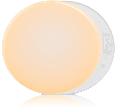 ANTDALIS Sunrise Alarm Clock for Heavy Sleepers Adults, Wake Up Light Dimmable Night Light for Kids Teens Bedroom Home Decor Girls Boys Women Gifts, 20 Color and Touch Control, Snooze, White