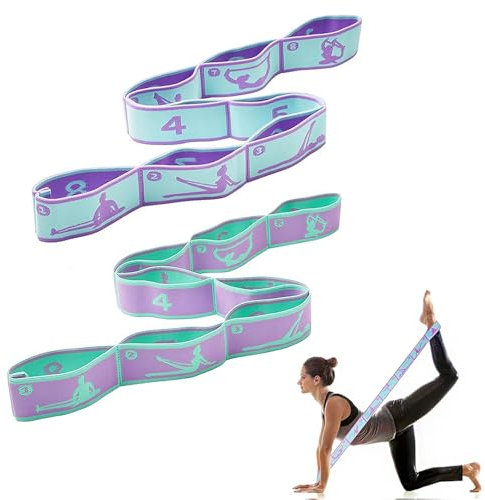 Yoga Gurt, Dehnungsband, Yoga Stretching Strap mit 8 Schleifen, Fitnessbander, Elastikband, Training Bänder, Erweitern Dehnung Gymnastikband, für Stretching, Übung, Pilates (Blauviolett + Lilablau)