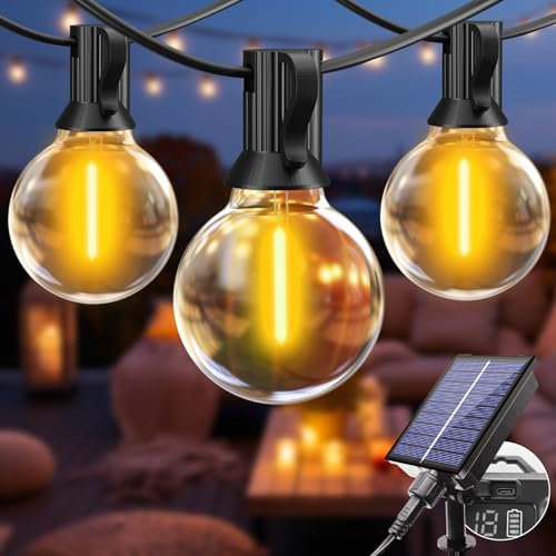 btfarm 10M Solar Lichterkette Aussen Dimmbar, Lichterkette Glühbirnen Außen Solar G40 Birnes Wasserdicht 8 Modi Solarlichterkette Outdoor für Garten Balkon Party Hochzeit Terrasse Deko, Warmweiß