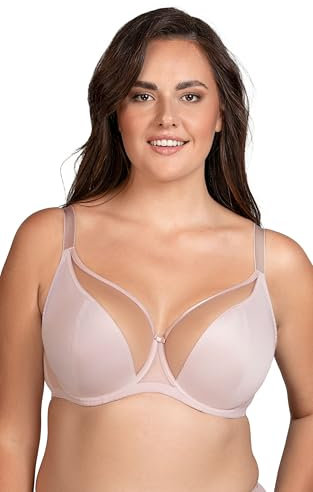 Vivisence Reggiseno Morbido Ed Elegante Coppe in Rete Ferretti di Sostegno Spalline Regolabili Senza Ferretti Laterali Perfetto per Comfort E Stile Quotidiano, Beige,5F